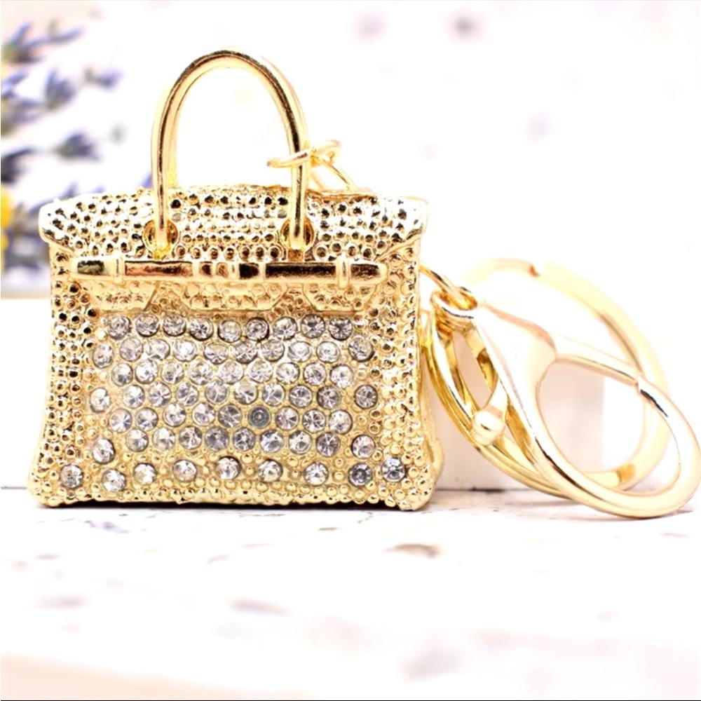 Elegant Gold Crystal Handbag Keychain